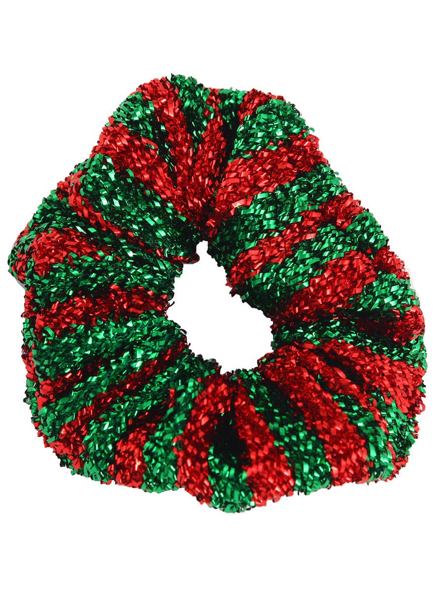 Image of Sparkly Red and Green Tinsel Christmas Hair Scruchie