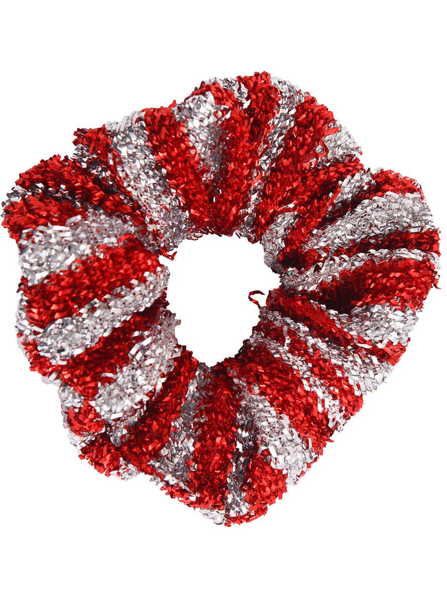 Image of Sparkly Red and Silver Tinsel Christmas Hair Scruchie