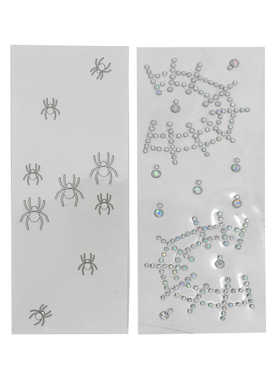 Silver Spider Webs And Spiders Face Jewels And Temporary Tattoos Set - Alternative Image