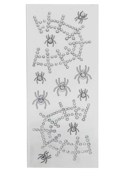 Silver Spider Webs And Spiders Face Jewels And Temporary Tattoos Set - Main Image