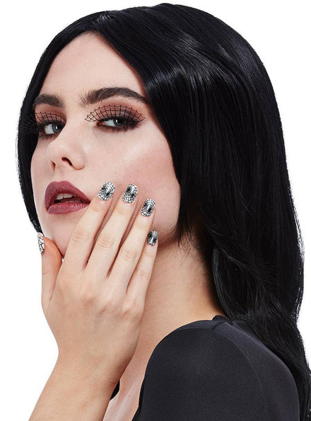 Image of Stick On Spiderweb Eyelashes and Fake Nails Halloween Makeup Kit