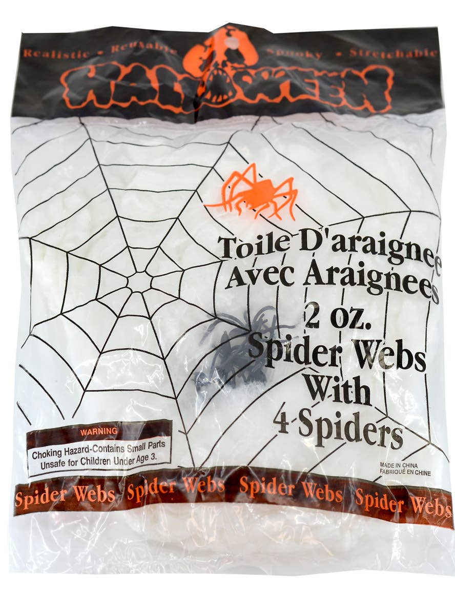 Image of Eerie White Spiderweb with Black Spiders Halloween Decoration - Main Image