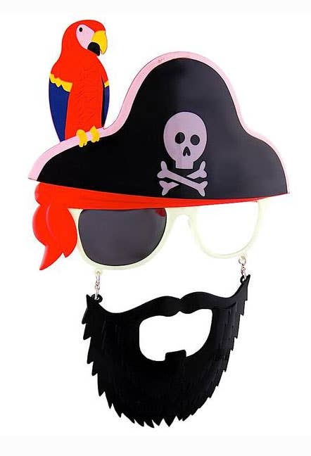 Funny Pirate Costume Glasses with Attached Beard and Hat Full View