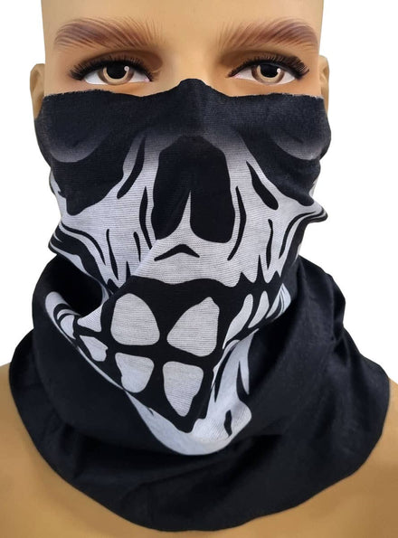 Image of Biker Skeleton Face and Neck Gaiter Halloween Accessory