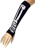 Image of Skeleton Print Black and White Halloween Costume Gloves