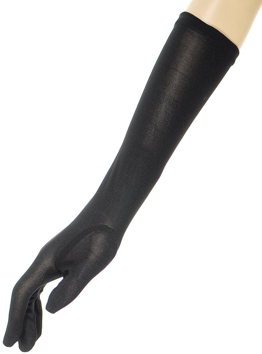 Matte Black Long Stretchy Costume Gloves