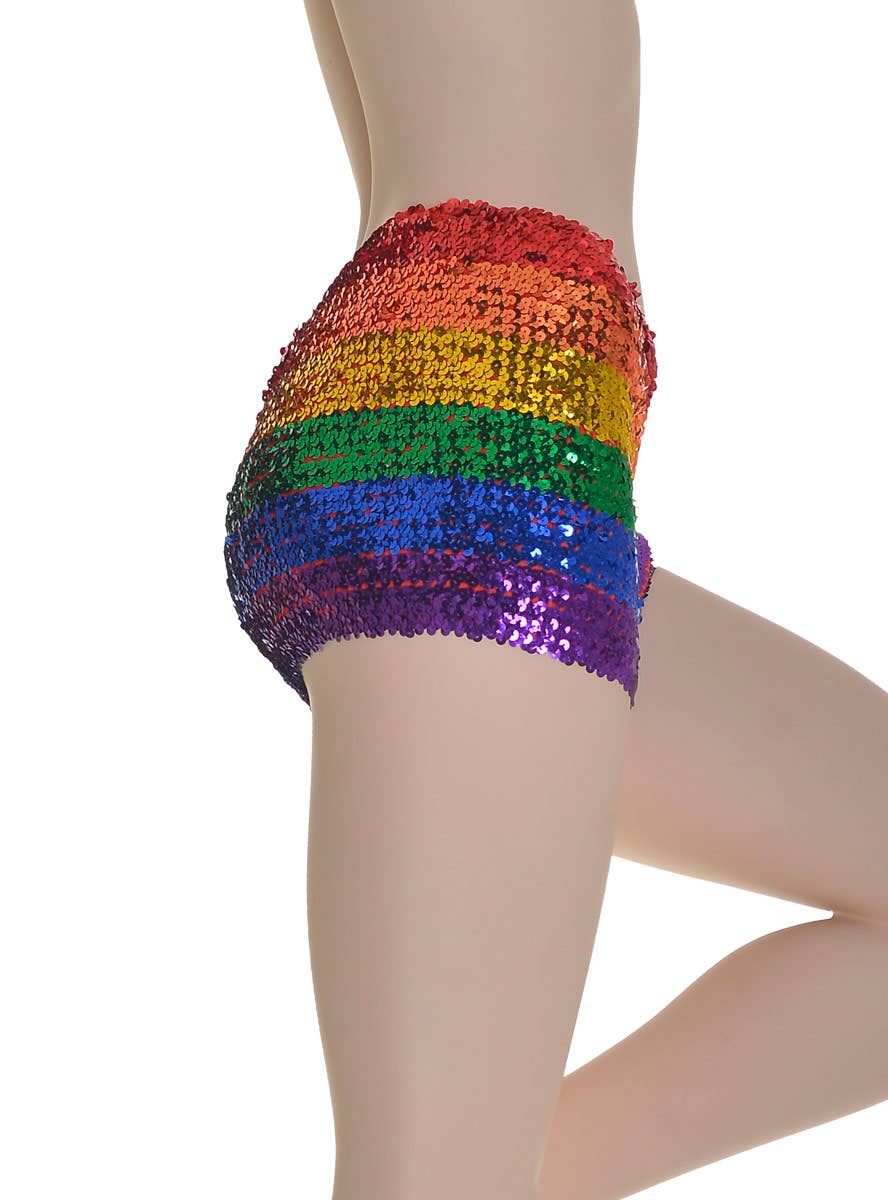 Image Of Rainbow Sequin Women's Mardi Gras Hot Pants