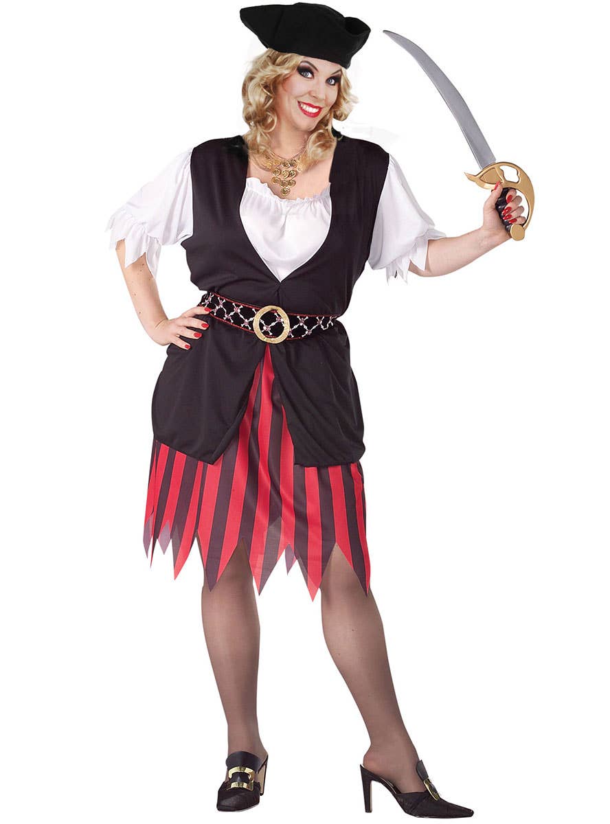Image of Striped Pirate Plus Size Women's Costume