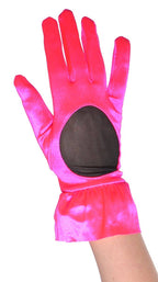 Women's 80's Hot Pink Satin and Black Mesh Wrist Length Costume Gloves