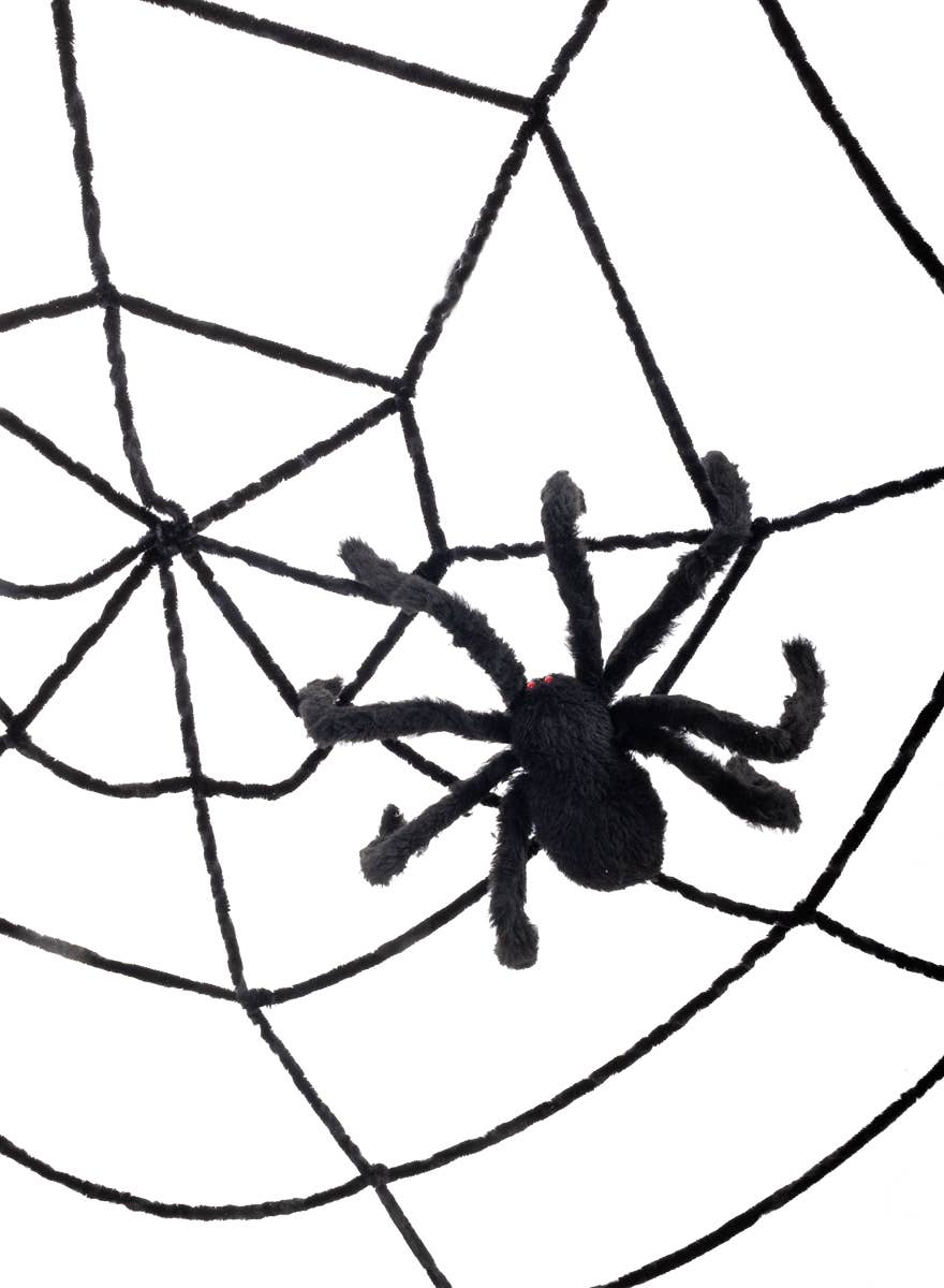 Black String Spider Web and Spider Halloween Decoration - Main Image