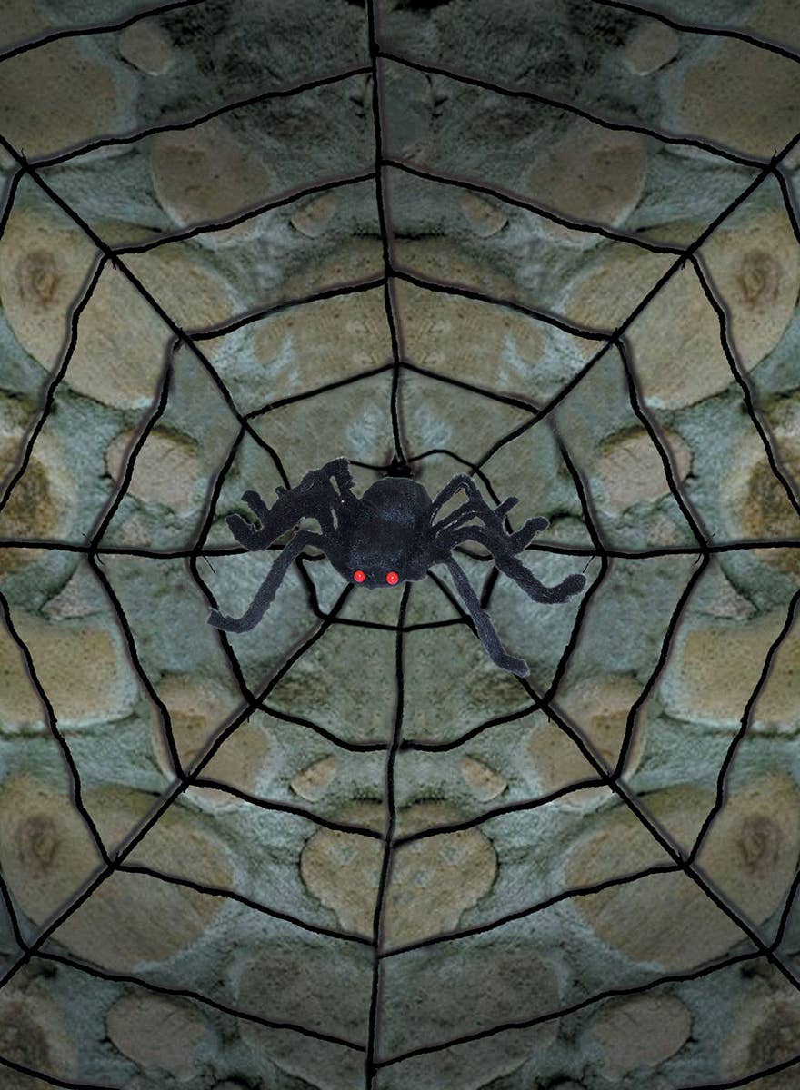 Black String Spider Web and Spider Halloween Decoration - Alt Image