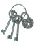 3 Rusty Olden Day Keys and Padlock on Ring Halloween Accessory