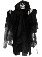 Hanging Black Grim Reaper in Hooded Robe Halloween Decoration