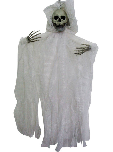 Hanging White Grim Reaper in Hooded Robe Halloween Decoration