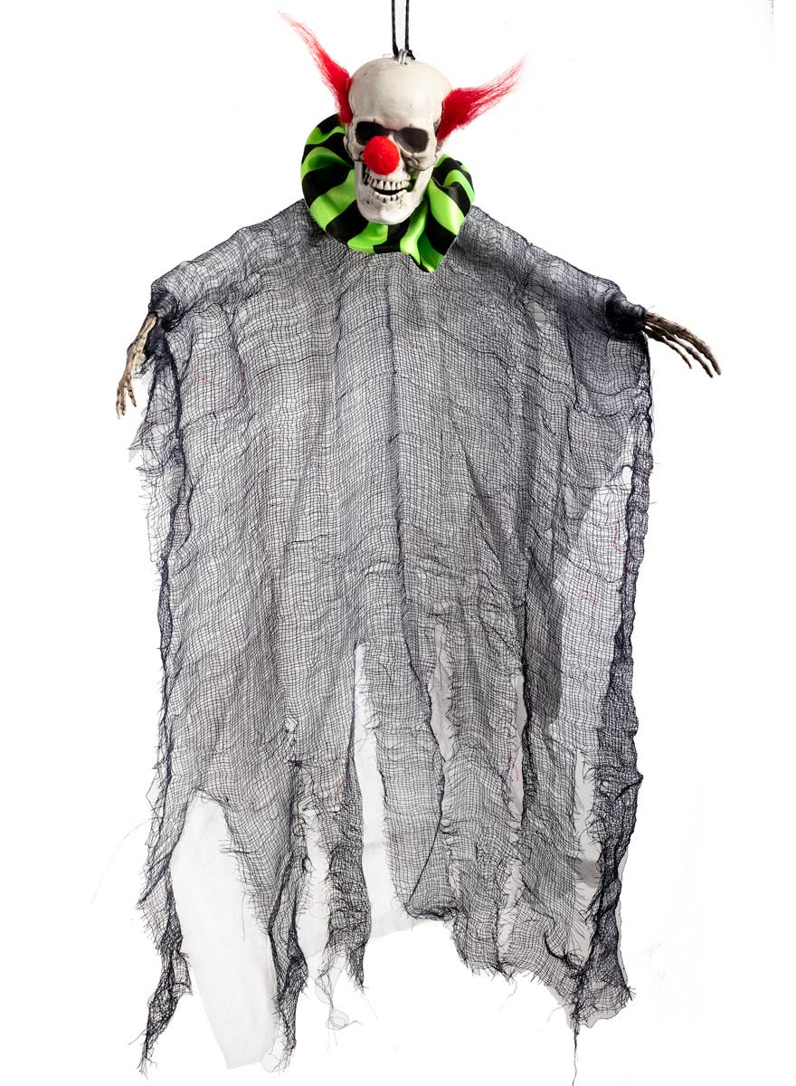 Hanging White Robed Evil Clown with Spiked Red Hair Halloween Decoration