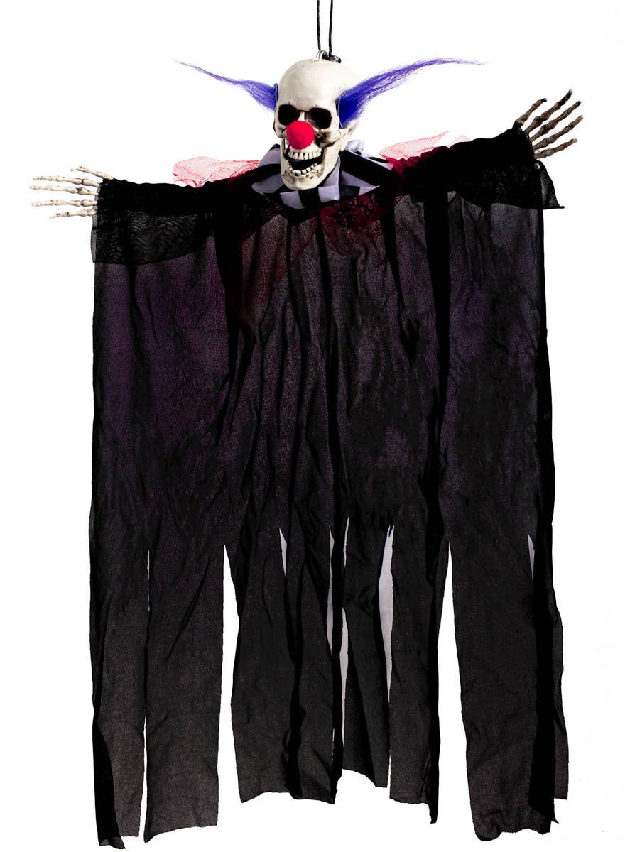 Hanging Red and Black Evil Clown with Spiked Purple Hair Halloween Decoration