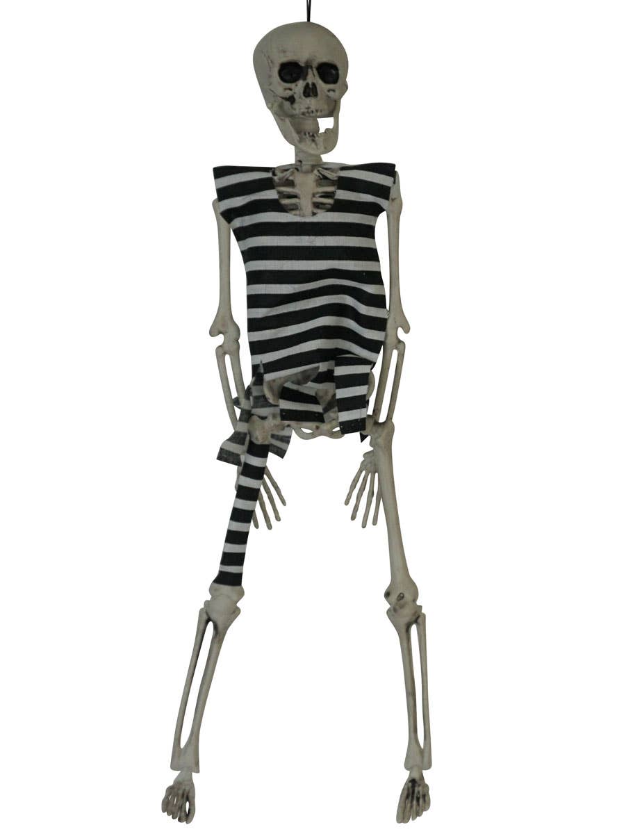 Hanging 41cm Skeleton in a Convict Uniform Halloween Decoration