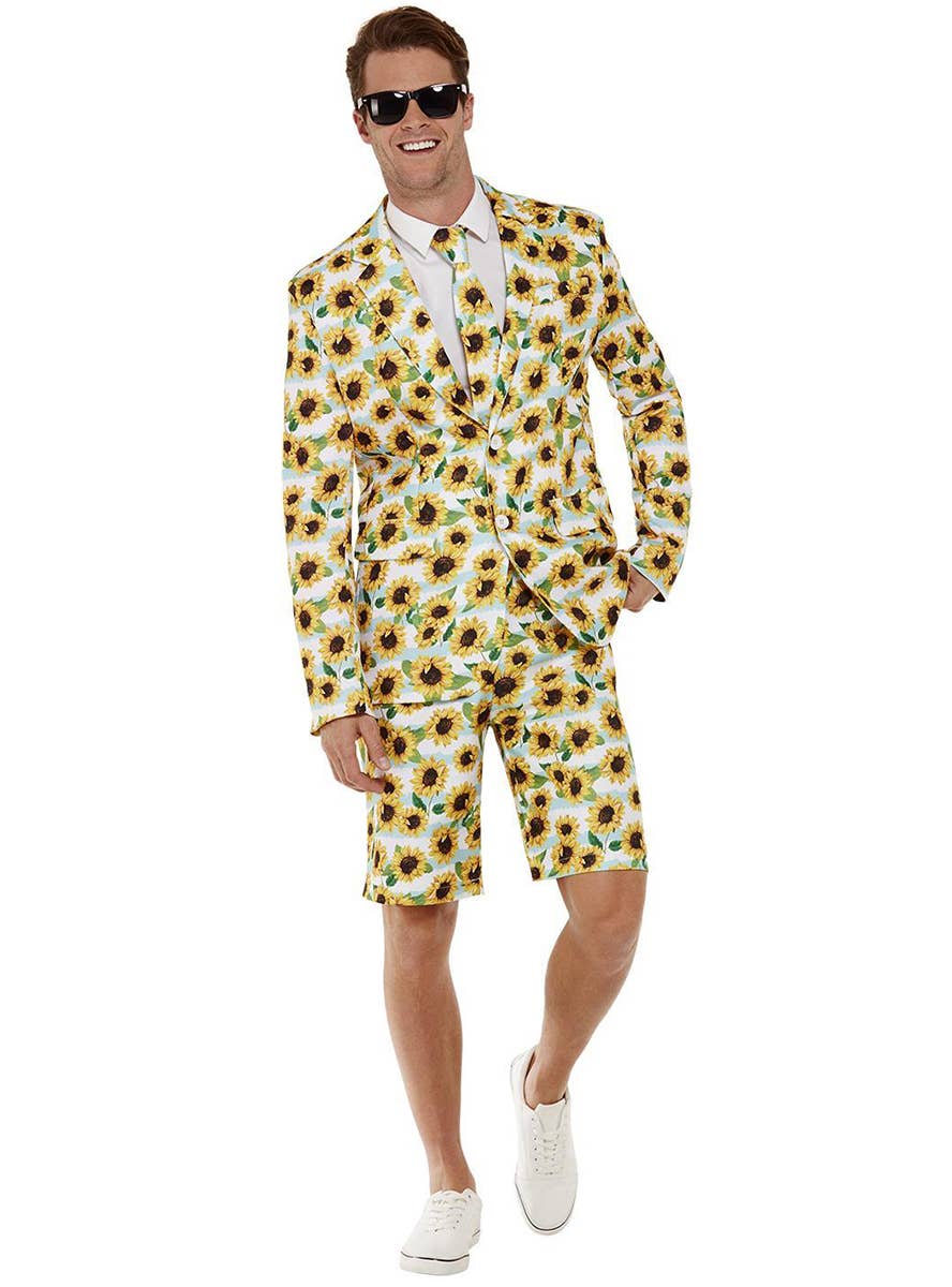 Stand Out Sunflower Print Men's Costume Shorts Suit - Alt Image 2