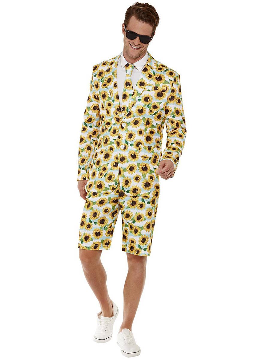 Stand Out Sunflower Print Men's Costume Shorts Suit - Alt Image 3