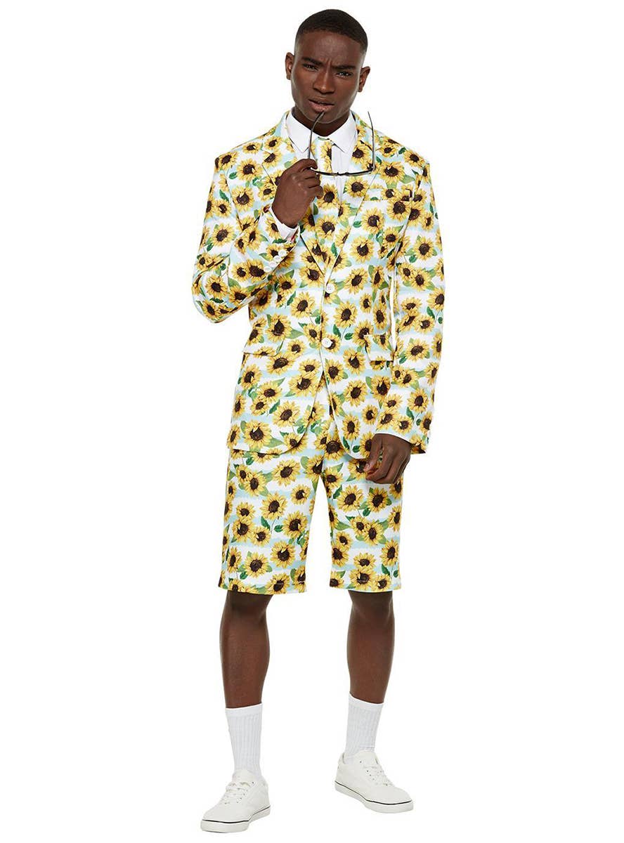 Stand Out Sunflower Print Men's Costume Shorts Suit - Alt Image 1