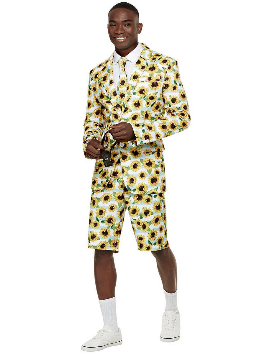 Stand Out Sunflower Print Men's Costume Shorts Suit - Main Image