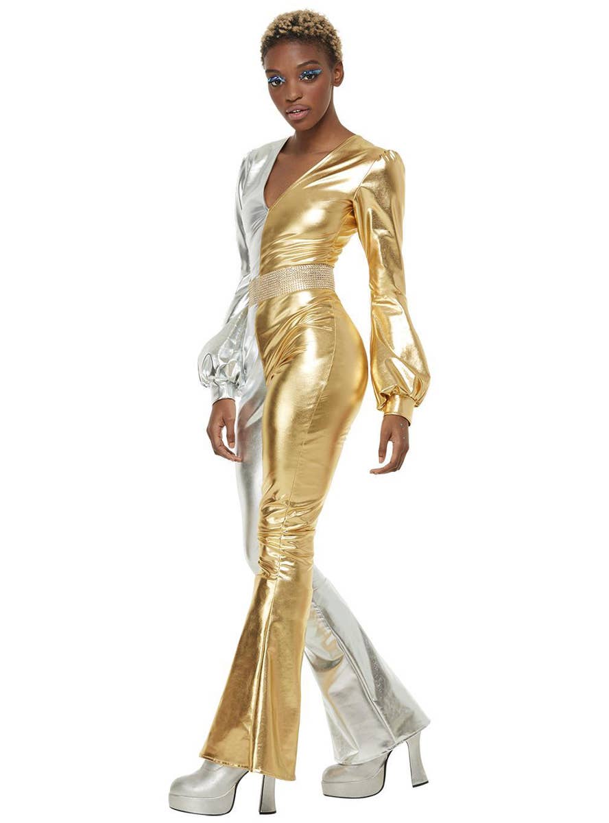 Womens Half Silver Half Gold 70s Disco Costume - Main Image