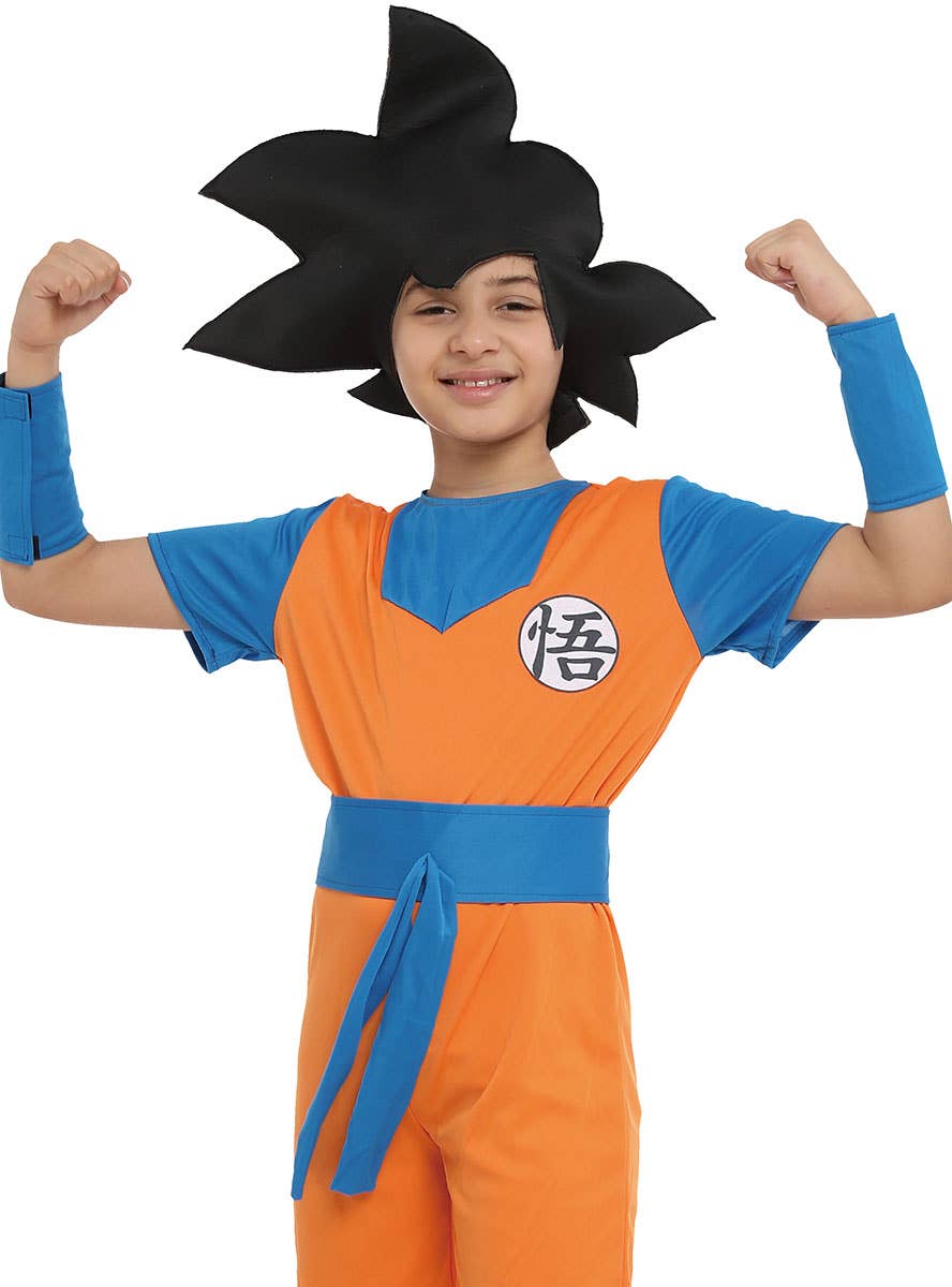 Image of Dragonball Inspired Super Sayan Goku Boy's Costume - Close View