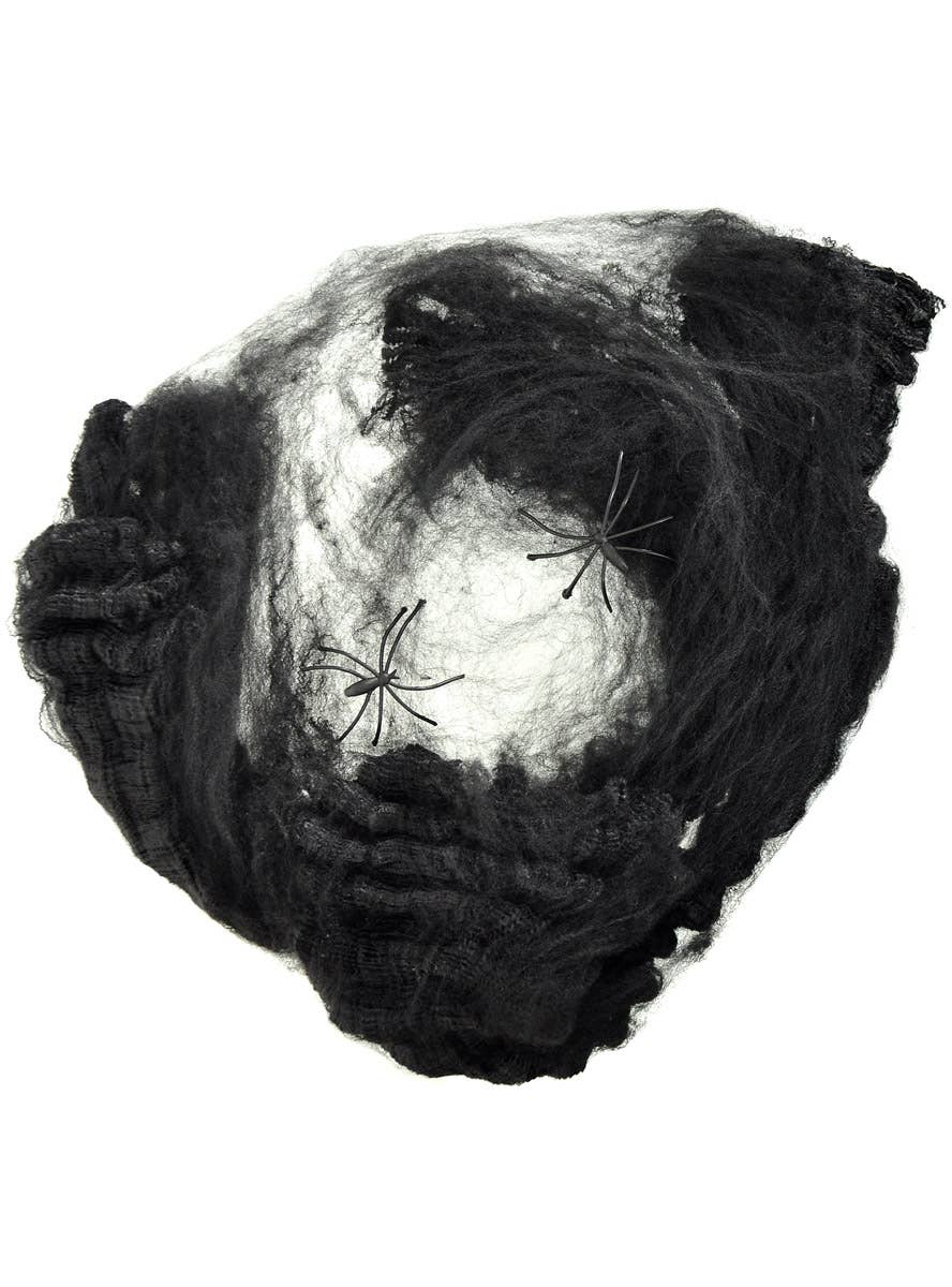 Image of Stretchy Black Spiderweb with Spiders Halloween Decoration