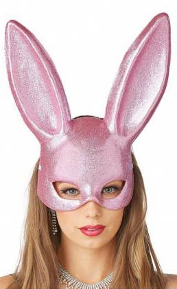 Pink Glitter Bunny Masquerade Mask Women's Costume Accessory Main Image