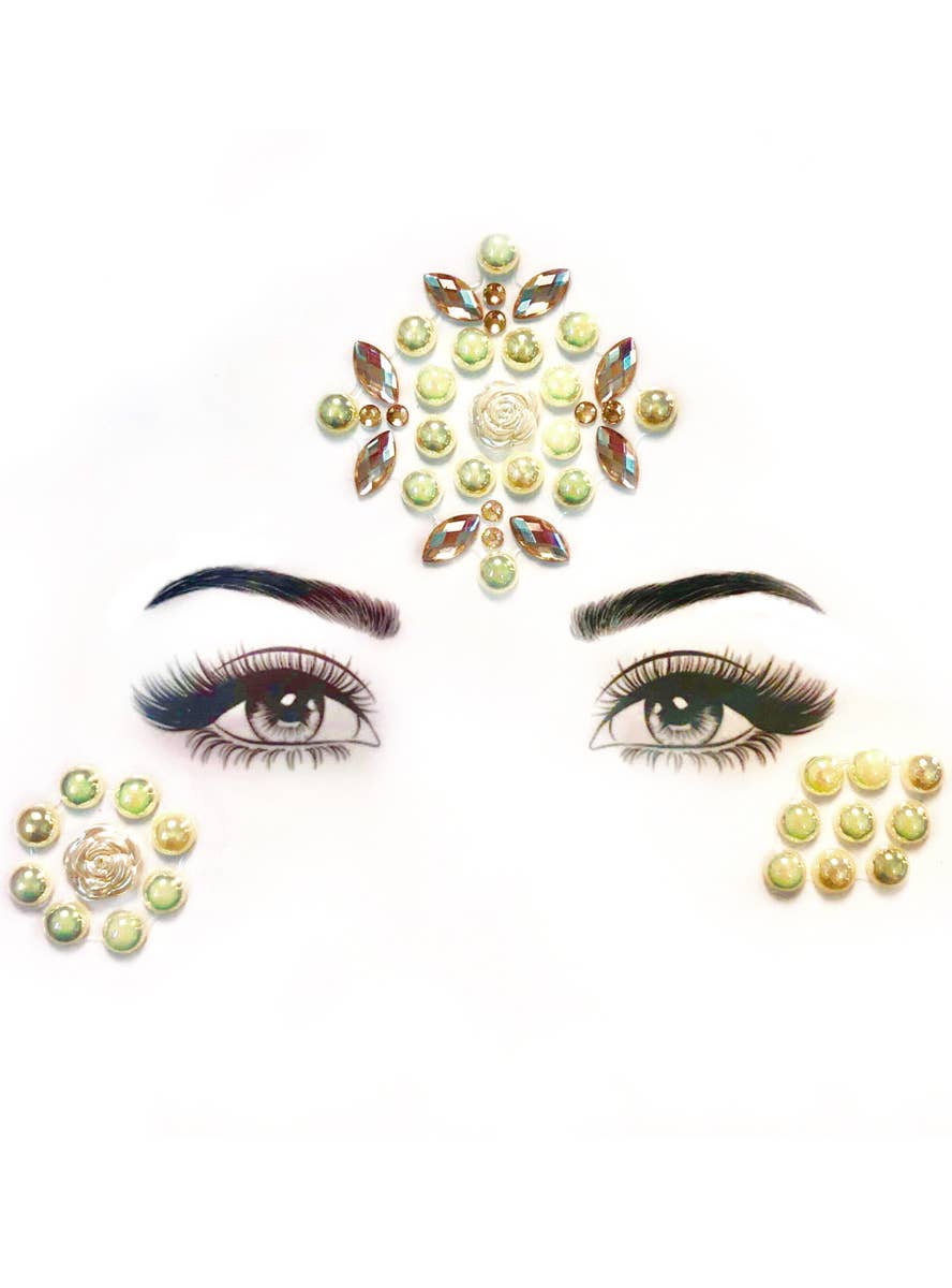 Pearls and Roses Stick On Face Gems