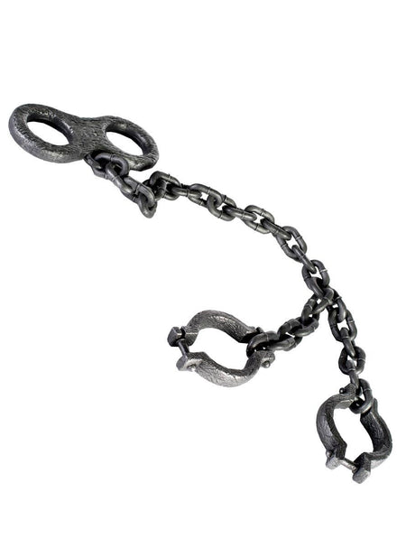 Long 120cm Antique Silver Plastic Prisoner Chains and Shackles Costume Accessory - Main Image