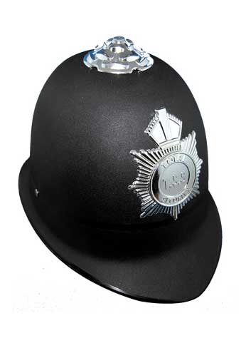 Black Plastic English Bobby Cop Costume Hat with Silver Police Badge