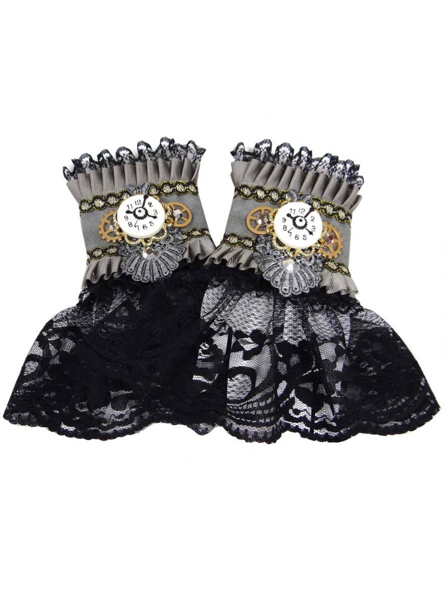 Grey and Black Lace Steampunk Wrist Cuffs