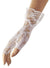 Short Wrist Length White Lace Fingerless Costume Gloves with Ruffle Trim