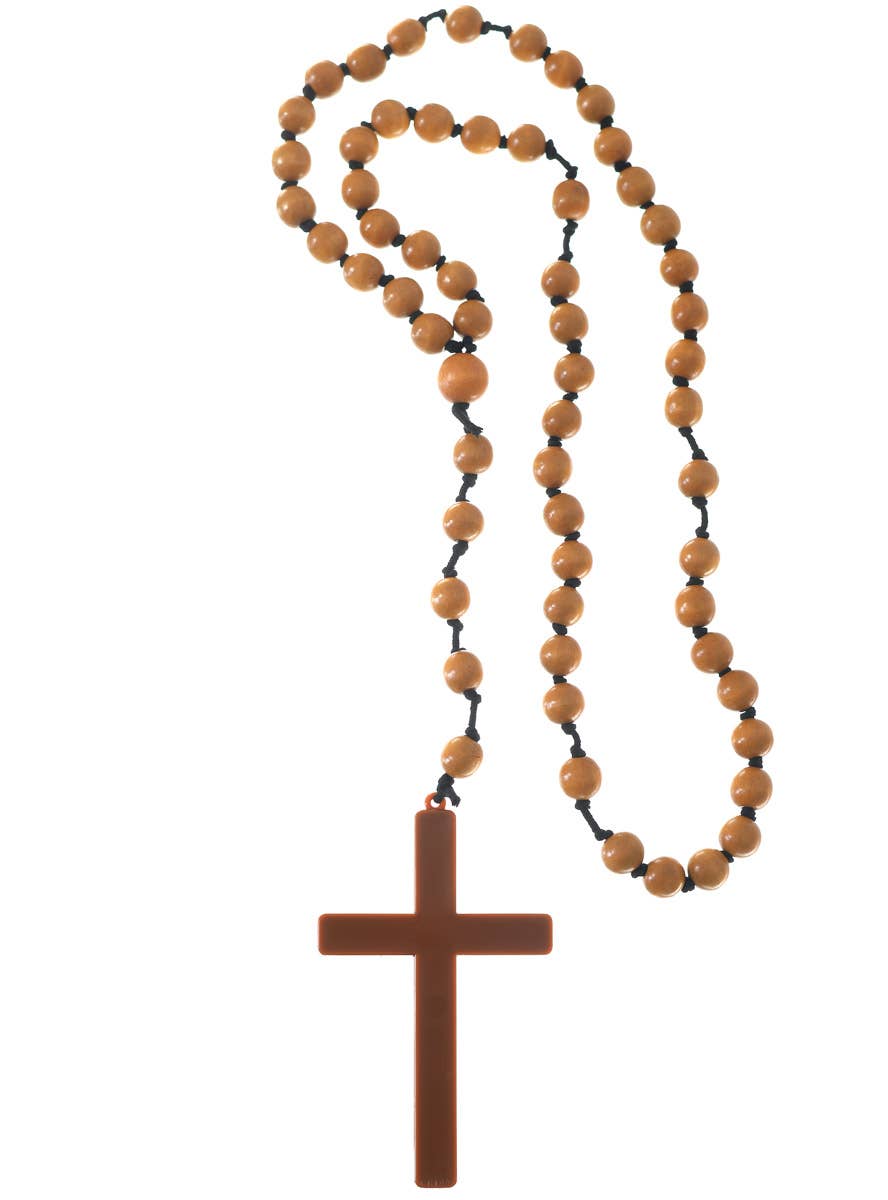 Wooden Rosary Beads Religious Cross Necklace