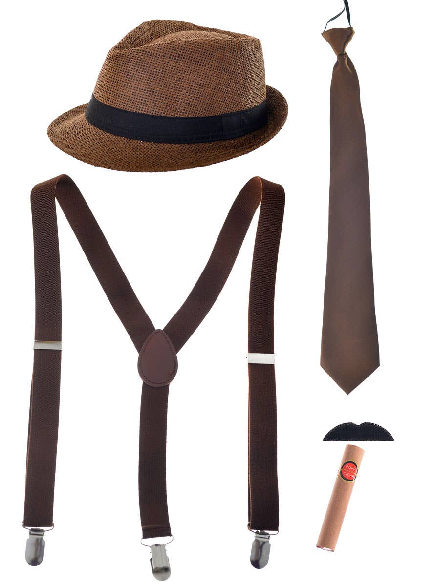 Brown 1920's Gangster Costume Accessory Set - Main Image