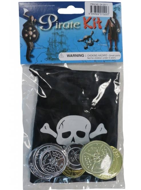 Pirate Skull and Crossbones Treasure Pouch and Coins Costume Accessory Set Alternative Image