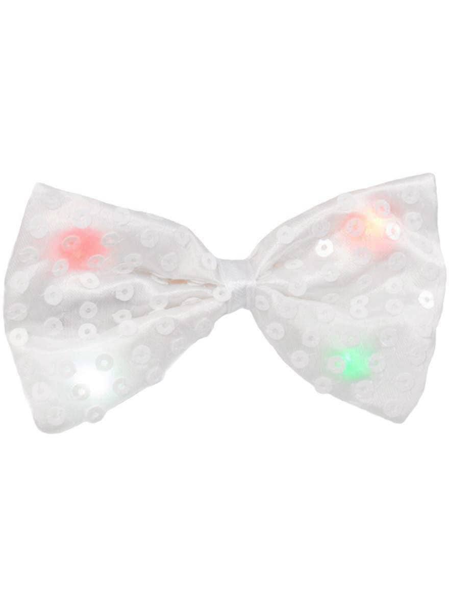 White Sequin Bow Tie with Flashing Lights