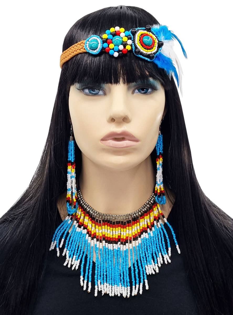 Blue Native American Aztec Jewellery Accessory Set - Alternate Image