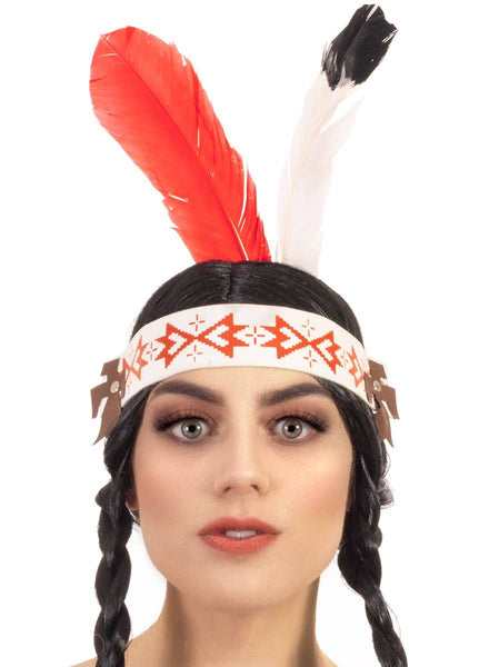 Native American Red and White Feather Headband