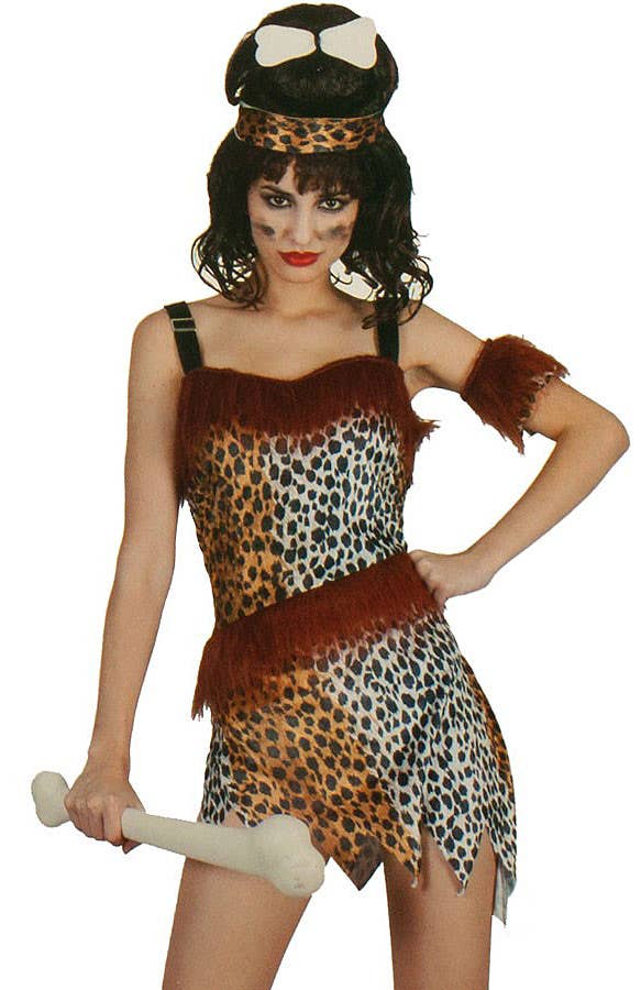 Womens Sexy Leopard Print Cavewomen Costume - Close Image