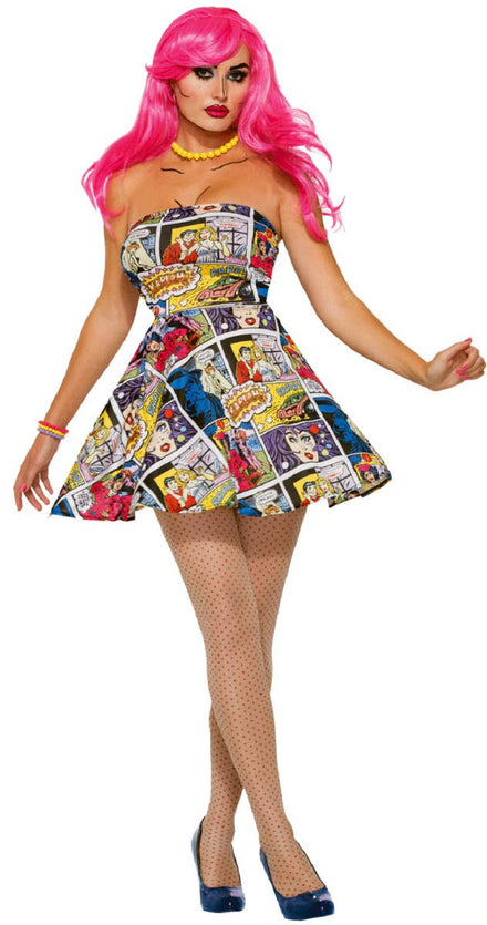 Women's Sexy Strapless Comic Strip Pop Art Dress Up Costume