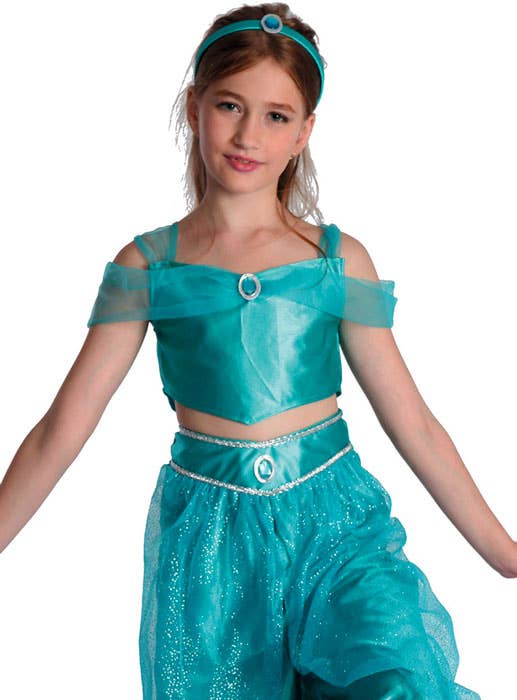 Girls Jasmine Green Princess Girls Costume Close Up Image