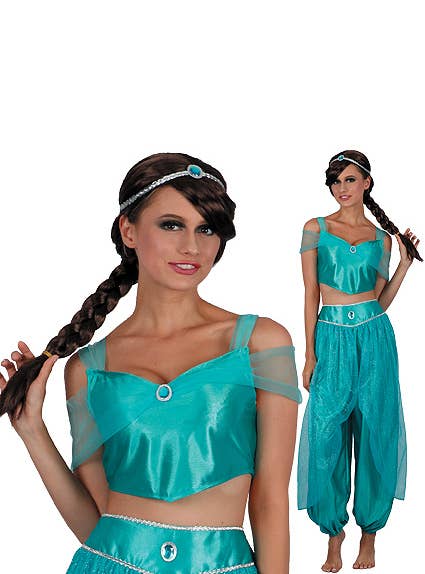 Women's Teal Desert Princess Arabian Fancy Dress Costume Alt Image