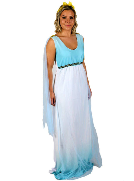 Blue and White Grecian Goddess Women's Toga Costume