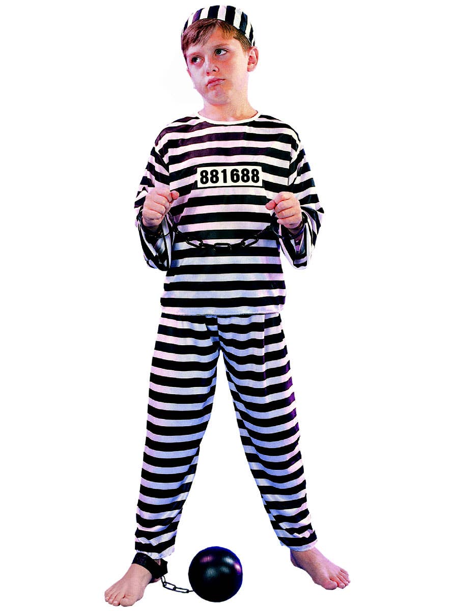Image of Black and White Convict Costume for Boys