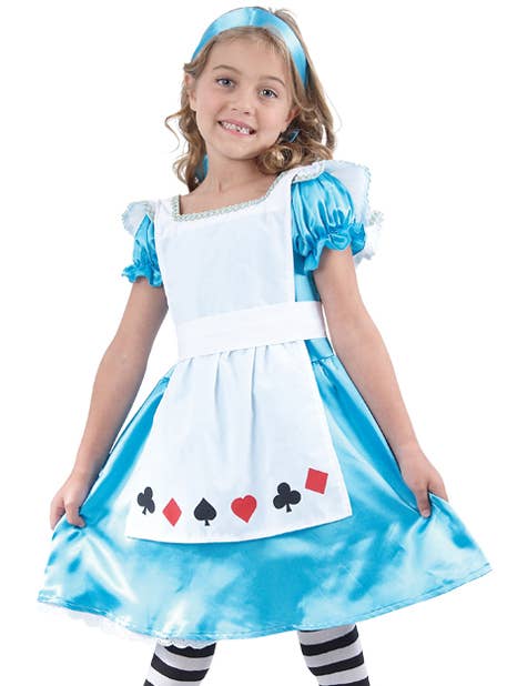 Girls Alice in Wonderland Tea Party Book Week Fancy Dress Costume Close Up Image