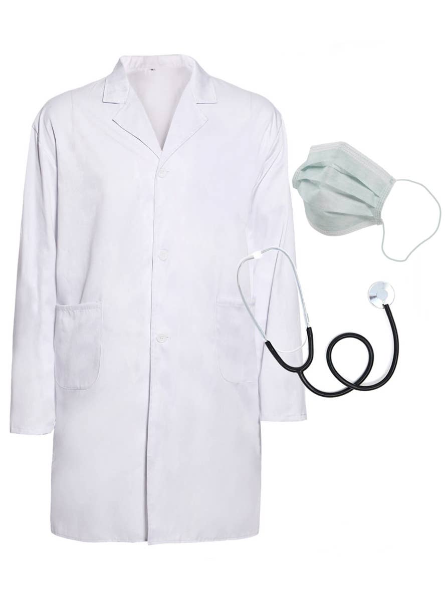 Adults White Doctor Lab Coat Mask and Stethoscope Costume