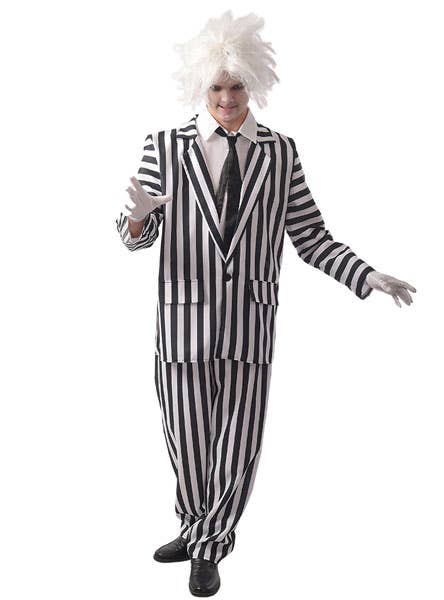 Black and White Striped Beetlejuice Style Men's Halloween Costume