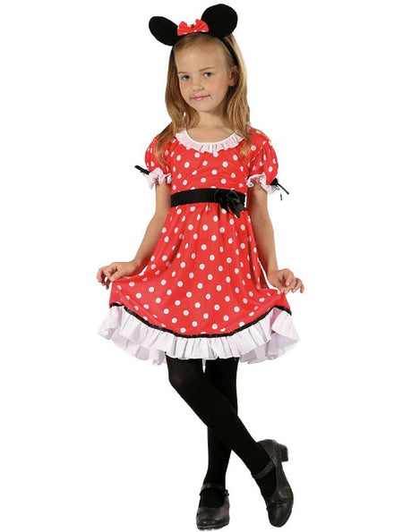 Girls Minnie Mouse Inspired Red and White Polka Dot Dress Fancy Dress Costume Main Image